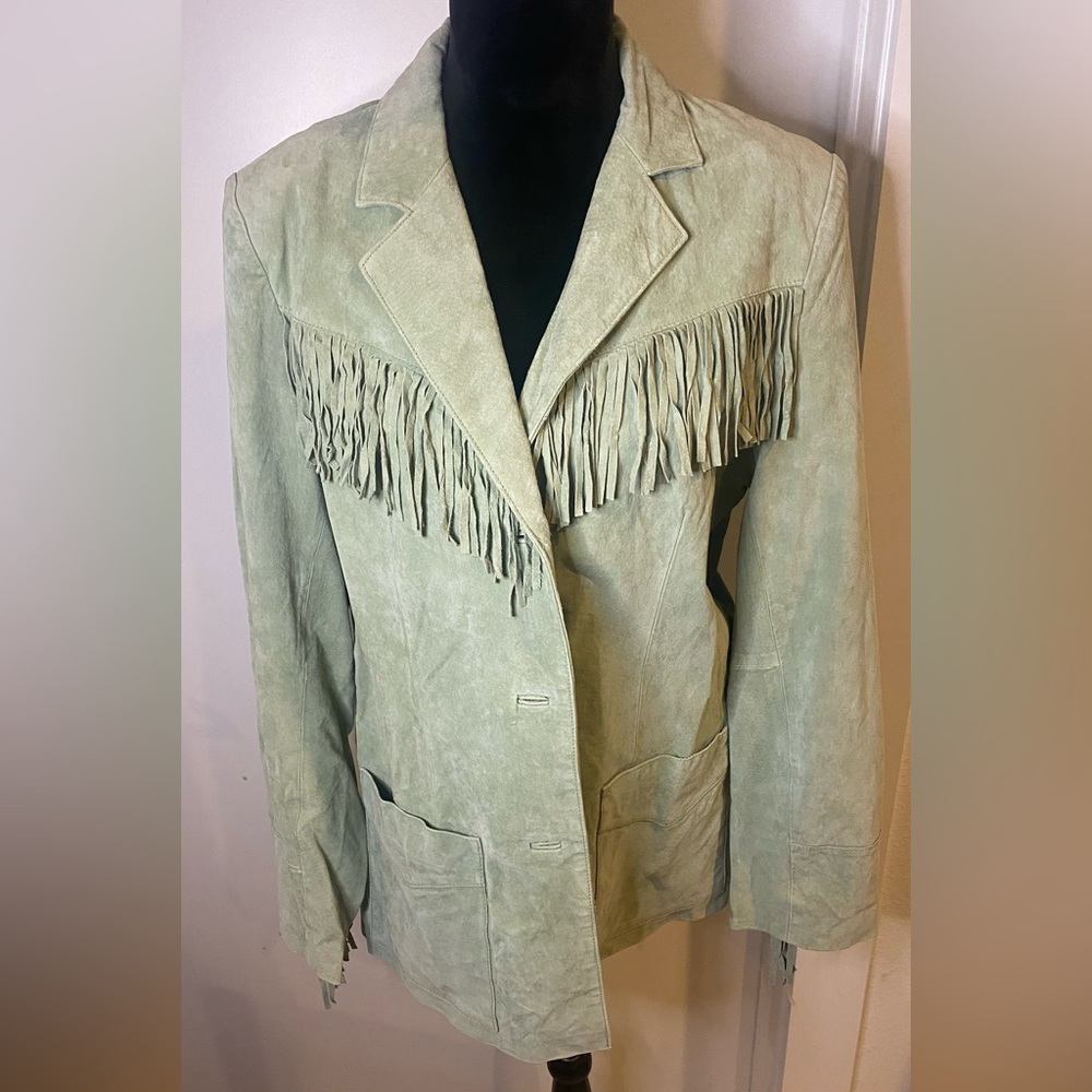 Mint Green 100% Leather Fringe Jacket